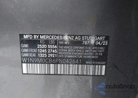 2023 Mercedes-Benz Eqb 250 Suv из США, поврежденный, VIN W1N9M0CB6PN042641